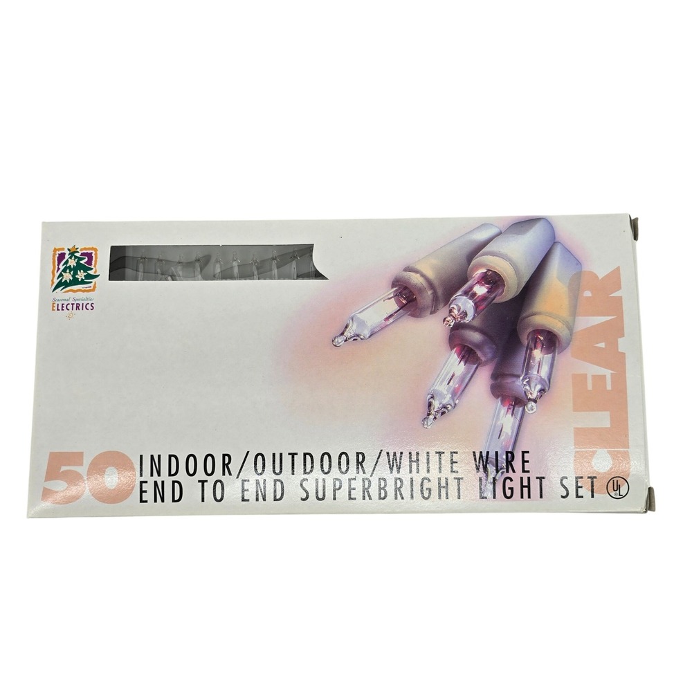 Seasonal Specialties 50 Clear Indoor‎ Outdoor Christmas Lights White Wire 24.5ft